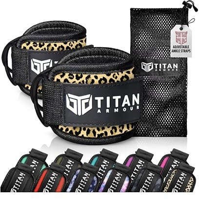 Titan Armour® Knöchelriemen für Kabelmaschinen, Fitness-Manschetten mit robusten Doppel-D-Ringen aus Stahl und verstellbarem Riemen, Unterkörpertraining inkl. Beinstreckung, Beincurl und