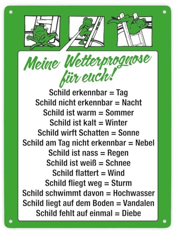 Wetterfrosch Metallschild XXL in 28x38 cm für Wetterliebhaber – Lustige Dekoration für drinnen und draußen