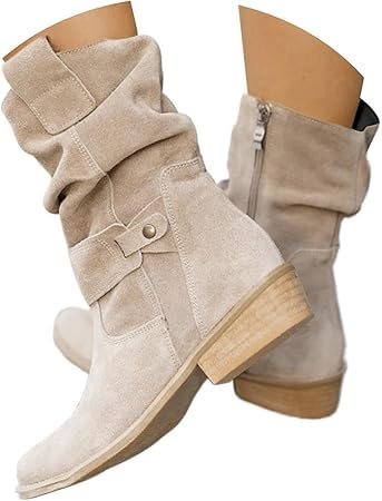 Stiefeletten Damen Elegant Wildleder Halbstiefel Spitz Schlupfschuhe Stiefel Mit Schnalle Kurzstiefel Winterstiefel Halbhohe bequemer Absatz Ankle Boots Halbhoch Westernstiefel Damenstiefel