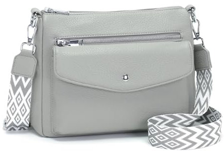 Atgbiem Umhängetasche Damen Mittelgroß Handtasche Klein Tasche Damen Crossbody Bag Veganes Leder Grau Geschenke für Frauen