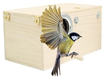 Niesel Nymphensittich-Box, außen für Vögel, Holzhaus für drinnen und draußen: Haus für Kakadus, Agapornis und kleine Vögel, für Villen, Gärten und Terrassen, fördert eine natürliche Umgebung