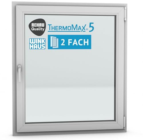 ThermoMax 5 Classic Kunststoff-Fenster, Uw-Wert 1,3, BxH: 105x120cm / 1050x1200mm, DIN rechts (Griff links), mit 2-fach Wärme-Isolier-Verglasung, Winkhaus Sicherheitssystem & Rehau Profil