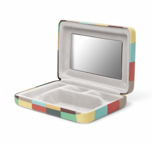 tragbares kleines Schmuckkästchen Etui, Reise Schmuckaufbewahrung für Damen, Schmuckbox Schmuckschatulle Jewelry Box - verstaut Schmuck wie Ringe, Ohrringe (Schmuck Etui (kariert bunt pastell))