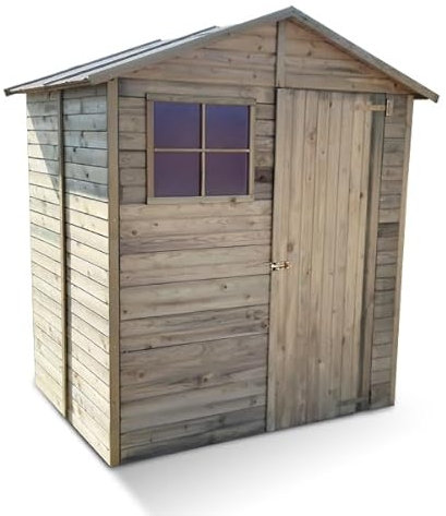 Wood & Play - Werkzeugschuppen aus Holz, Wiola Holzwerkzeugschuppen, Holzgerätehaus, Gartenschrank für Terrasse & Balkon, für die Lagerung von Gartengeräten - 180 x 135 x 222 cm