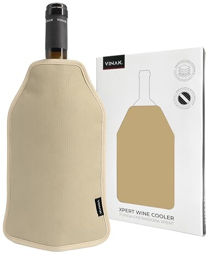 VINAK - Kühlhülle für Weinflaschen XPERT | Weinkühler mit hochwertigem No-Frost-Gel | Hergestellt aus 5 Isolierschichten | Anti-Fall-Gummiband an der Unterseite (XPERT Beige - Gold)