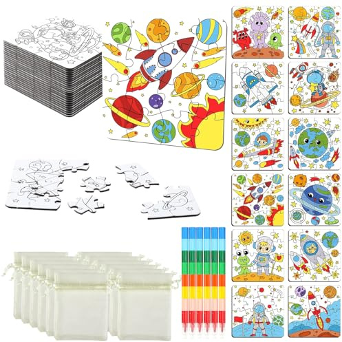 Puzzle zum Bemalen Kinder Weltraum Puzzles zum Selber Bemalen Puzzles Zum Selber Gestalten 24 Stück Mini Puzzle für Kindergeburtstagsfeier Geburtstagsgeschenk Weihnachten Geschenke