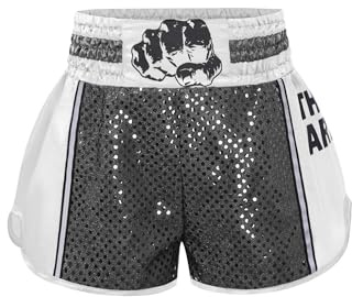 Freebily Pantaloncini Muay Thai MMA Kickboxing Bambini e Ragazzi Nero&Bianco 5-6 Anni