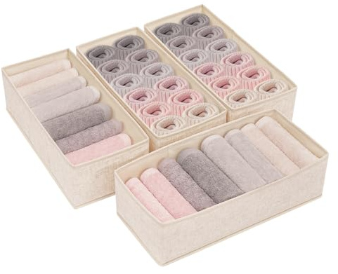 Fammio Malm FileFolding Box für MALM Kommode, aus Polyester und Leinen, Waschbar, Beige, Stabiler Boden, Schubladen-Organisationssystem, 4er-Set