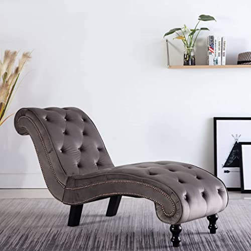 HUAKEHOM Chaiselongue Relaxliege Liegestuhl Liegesessel Komfortliege Loungesessel Sesselliege Relaxsessel Schlafsofa Recamiere Lounge Grau Samt