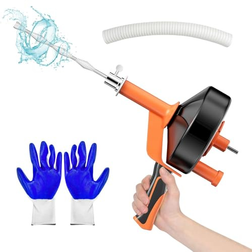 Chiluxendo 10m Desatascador Tuberias, Destapador de Cañerias con Espiral, Desatascador de Inodoro con Guantes, Limpiador de Desagües Manual para Inodoro Lavabo Bañera Tubería Plato Ducha Fregadero
