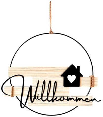 Türkranz Willkommen, Türkranz Herzlich Willkommen Trockenblumen Fensterdeko Hängedeko, Personalisiert Dekokranz mit Willkommensschild, für Wand, Tür, Fenster Deko