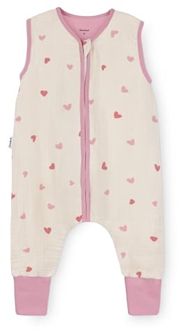 Ehrenkind® Baby Sommerschlafsack mit Füßen Musselin | aus weicher OEKO-TEX zertifizierter Bio-Baumwolle | Sommer Baby Schlafsack 1 TOG Gr. 80 Farbe Natur Herzen