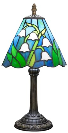 KIPHEPI Tiffany Style Stained Glass Table Lamp Lily of The Valley Small Table Lamp Bedroom Bedside Lamp Living Room Dining Room Office Decoration Desk Lamp Home Decoration Creative Gift Scene Props