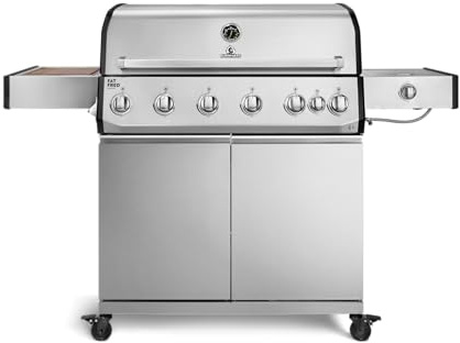 BURNHARD® Fat FRED Deluxe Gasgrill 6-Brenner, Gusseisenrost, Edelstahl | 900°C Infrarot-Zone, Heckbrenner, Seitenkocher, Aludruckguss-Edelstahl-Brennkammer, 27.2 kW Leistung