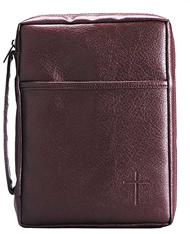 Burgund geprägt Kreuz mit Fronttasche X-Large Leder Look Bibel Cover mit Griff