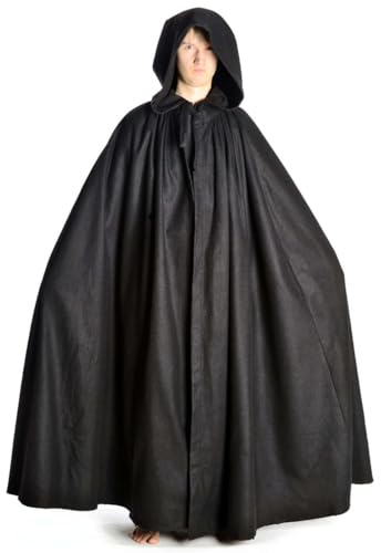 HEMAD Mittelalter Umhang mit Kapuze Wollfilz schwarz, braun, beige, rot, blau (One Size, schwarz)