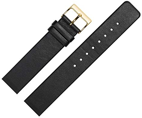 MARBURGER Uhrenarmband 18mm Leder Schwarz Gold Glatt - Montage Set 7621810000220