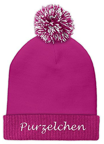 printplanet Pudelmütze mit Namen Purzelchen Bestickt - Farbe Rosa - personalisierte Mütze, Strickmütze, Namensstickerei, Bommelmütze
