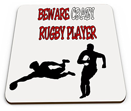 Beware Crazy Rugby Player Novelty Funny Mug Coaster