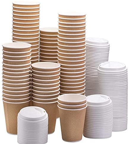 HOT BARGAINS Kraft Paper Coffee Cups 12oz/360ml, Pack of 50, Triple Wall with Lids