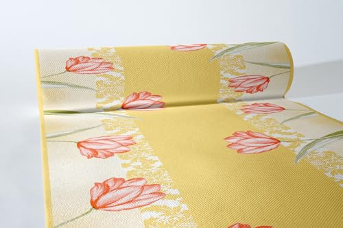 Mank GmbH Airlaid Tischläufer 40 cm x 24 m, Tischdecken Rolle stoffähnlich, praktische Einmal Tischdecke für Hochzeit oder Partys Sally in Gelb Orange Läufer Tisch Deko