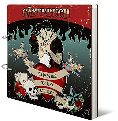 Hochzeit Gästebuch Holzcover 215 x 215 mm 144 Naturpapier Innenseiten - Rockabilly