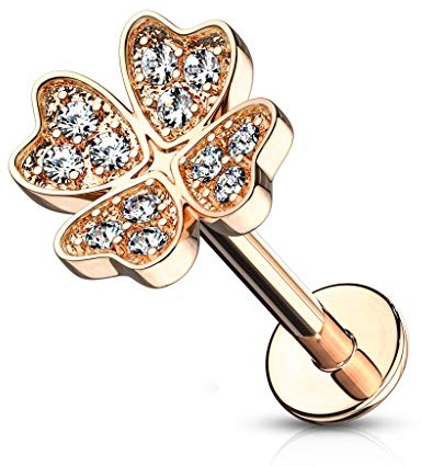 Autiga® Labret Piercing Kleeblatt Clover Lippen-Piercing Monroe Madonna Medusa Stecker Stud Zirkonia Kristalle