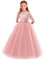 MYRISAM Elegante Vestito per Ragazze Abiti Damigella Manica 3/4 Principessa Abiti Lungo Tulle Pizzo Cerimonia Compleanno Prima Comunione Battesimo Natale Halloween Carnevale Cocktail Rosa 11-12