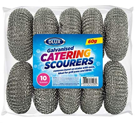 10 Heavy Duty Catering Galvanised Steel Scourers 60g Cleaning & Hygiene Washing