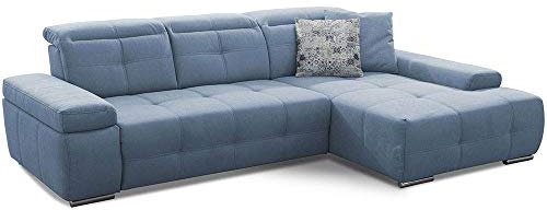 Cavadore Ecksofa Mistrel mit verstellbaren Kopfteilen, L-Form Sofa mit leichter Fleckentfernung dank Soft Clean, geeignet für Haushalte mit Kindern, Haustieren, 273 x 77 x 173, blau