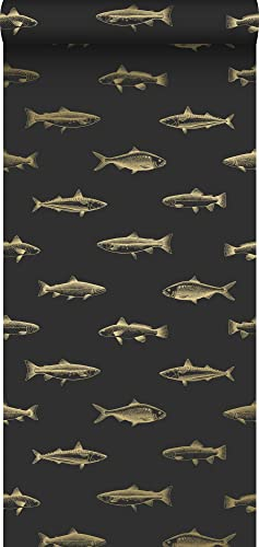 ESTAhome papier peint poissons noir et or - 139124-0,53 x 10,05 m