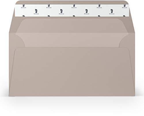 PAPERADO 100 Briefumschläge DIN lang/DL Haftklebung mit Seidenfutter - Taupe gerippt Hell-Braun Schlamm - 100 g/m² Kuvert ohne Fenster 22 x 11 cm - Umschläge mit Haftklebung breite Klappe