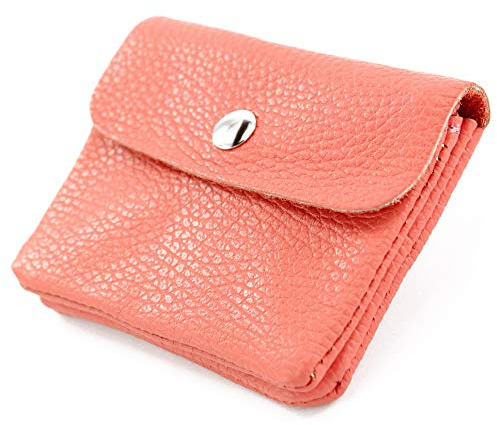 modamoda de P09 Damen Münzgeldbörse Geldbörse Portemonnaie Klein Leder Made in Italy P09, Farbe:Lachsfarben