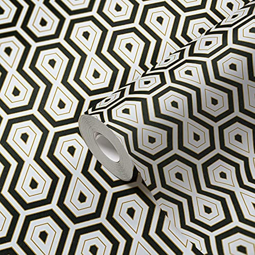 A.S. Création Papier Peints Vintage Jungle Chic intissé - 10,05m x 0,53m - Or Noir Blanc Fabriqué en Allemagne 377075 37707-5