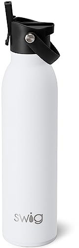Swig Life Borraccia termica da 600 ml, da viaggio, con cannuccia e coperchio, adatta al portabicchieri, in acciaio inox (bianco opaco)