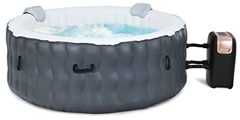 COSTWAY Piscina de Masajes Inflable, Piscina de Masajes Redonda 180 x 68 cm de Masaje de Burbujas, Compresor, Cartucho para Filtro, Piscina de Masajes para 4 Personas para Jardín(Gris)