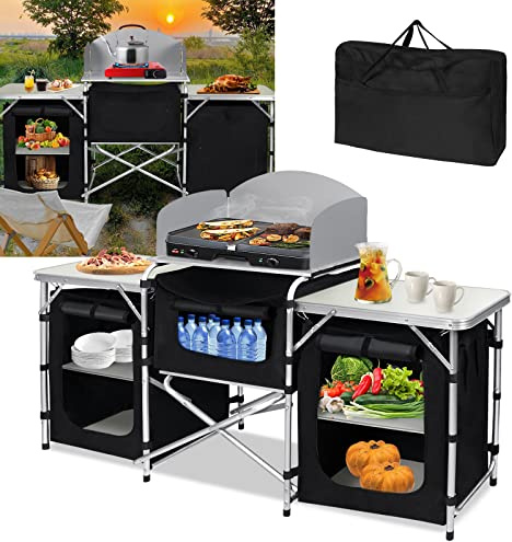 VA-Cerulean Camping Outdoor küche CampingSchrank Faltbar Campingküche Tragbar Outdoorküche Faltschrank Regal küchenschrank Werkbank Küchenbox Reiseküche