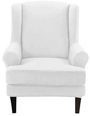 YOPOIY 2 Stücke Samt Sesselbezug für Ohrensessel, Weiche Stilvolle Sofa überzug Universal Waschbar Ohrensessel Überwürfe mit Kissenbezug für Wohnzimmer-Weiß