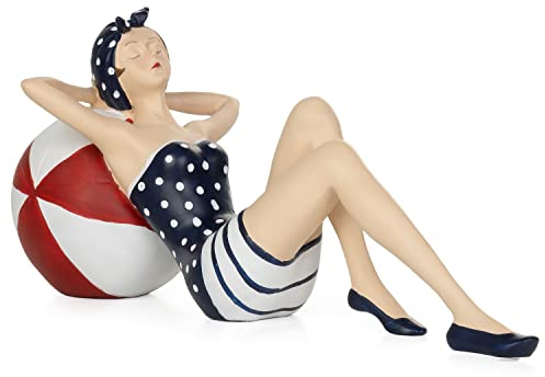 Moritz Deko-Figur Badenixe im Badeanzug entspannt Sich auf Wasserball Maritime Deko aus Polyresin Dekorations Idee Standdeko Badzimmer Statue Skulptur