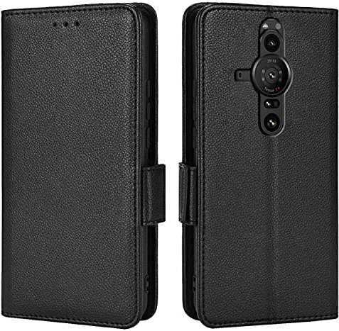 Topme Leder Tasche Hülle für Smartphone, Compatible with Sony Xperia Pro-I (6.5 Inches), [einfache Telefonhülle mit Litschi-Muster] - Schwarz