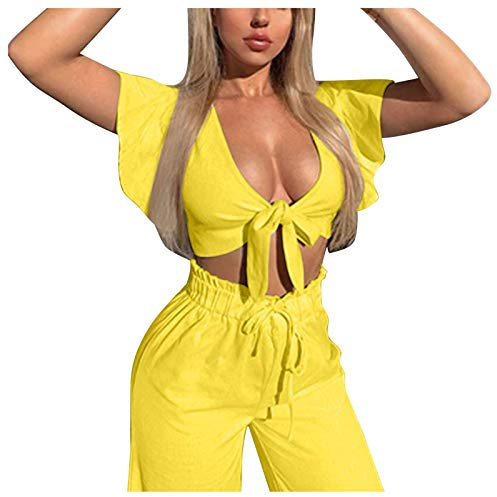 QWUVEDS DamenanzugKurzarm mit Langer HoseTravel Sportliche Anzüge Shorts Damen Sport Set Shorts Damen Sommer Set Sommer Kurzarm Top Shorts Set für Damen Shorts und Top Set Damen Sommer