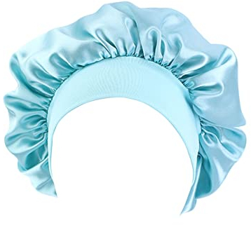Satin Schlafmütz Damen Satin Bonnet Schlafhaube Seide Nachtmütze Bonnet Atmungsaktive Seide Schlafmütz Verstellbare Silk Bonnet Seidenhaube zum Schlafen Weiche Satin Haube Hellblau
