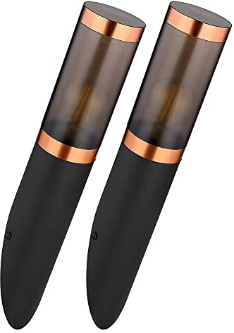 Wandleuchte dimmbar mit Fernbedienung LED Außenwandlampe Garten kupfer rauch Wandlampe Fackel Aussen, RGB Farbwechsel, schwarz rauch, 8,5W 806lm warmweiß, BxH 7,6x41 cm, 2er Set