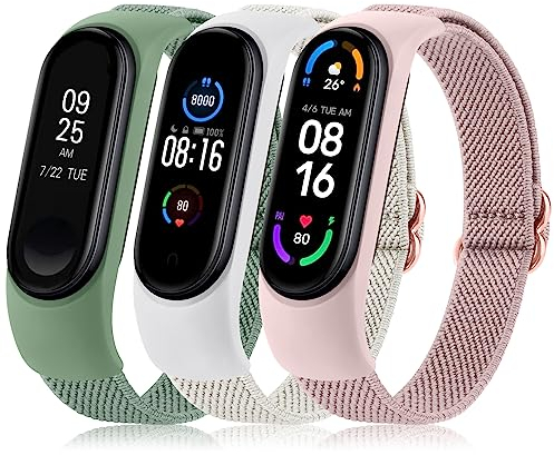 Vancle Armband für Xiaomi Mi Band 4 Armband/Xiaomi Mi Band 3 Armband/Xiaomi Mi Band 6 Armband/Xiaomi Mi Band 5 Armband,Nylon Verstellbares Ersatzarmbänder für Damen Herren(Starlight/Rosa/Grün)