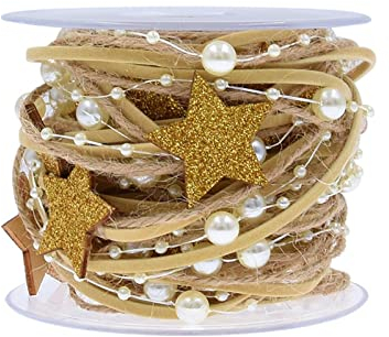 Bekecidi 1 Rollo 5m Árbol de Navidad Cadena de Perlas Cinta de Cuentas Navidad Perla Artificial Guirnalda Cadena de Cuentas Navidad para Árbol de Navidad Boda Decoración de Navidad