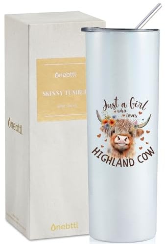 Onebttl Highland Cow Gifts for Women, Cute Scottish Cow Lover Gifts, 20oz Insulated Tumbler with Straw & Lid