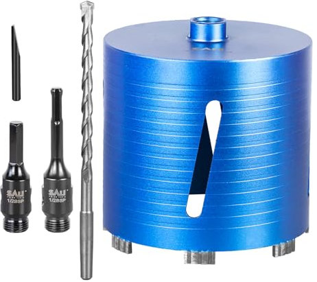 Diamond Core Drill Bit Set - 162mm x 150mm Long Turbo Laser-Welded Segments for Concrete, Brick, Block, Stone Masonry, Granite - SDS & Hex Shank Adapter, Centre Drill Bit