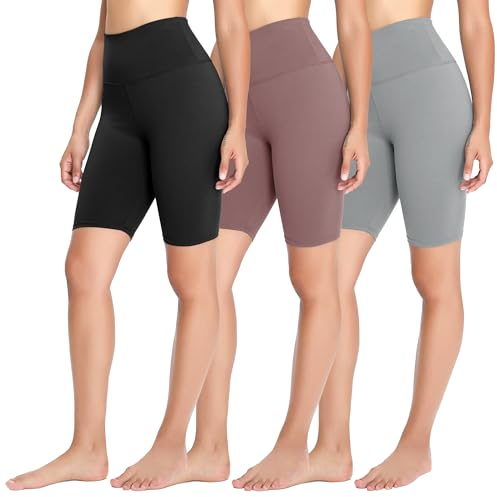 FOTOCITI 3er Pack Radlerhose Damen High Waist Kurze Sporthose Elastisch Shorts Sommer Leggings Hosen für Sport Yoga Gym(05#Schwarz+Rosa+Hellgrau, S-M)