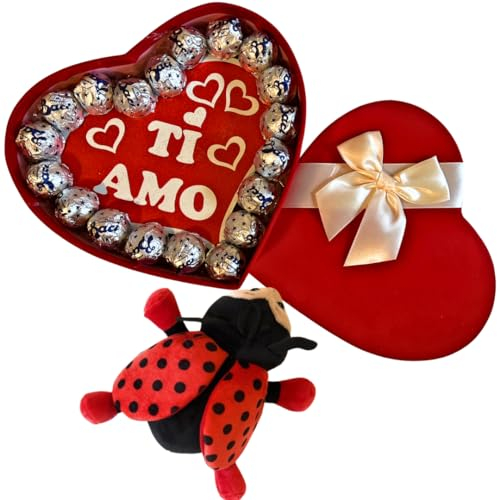 Regalo San Valentino - Festa della Donna 2025 - Cuore Cioccolato - Baci Perugina 37,5gr + Scatola a Cuore + Cuore in Legno Con Scritta 18 cm + Coccinella (BACI PERUGINA)