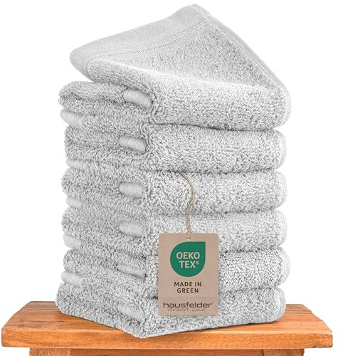 Hausfelder Set de Serviettes d’invité Premium avec Boucle de Suspension - 100% Coton, certifiées Oeko-TEX, Petites Serviettes Douces et absorbantes (Gris Clair, 6 Petites Serviettes 50x30 cm)